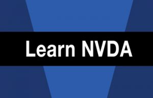 Text "Learn NVDA" na tmavě modrém pozadí (snímek obrazovky pořízený přímo z video návodů