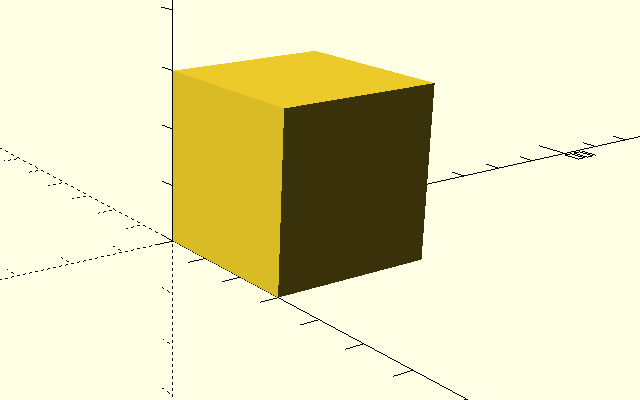 Obrázek v OpenSCADu navrženého modelu kostky.