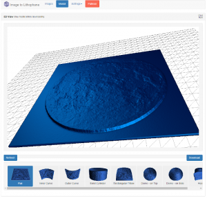 V Image Litophane mohu provést různá nastavení reliéfu. Nakonec si stáhnu soubor ve formátu STL, který sice mohu poslat do 3D tiskárny, ale já tento soubor raději ještě zkontroluji v programu 3D Builder.