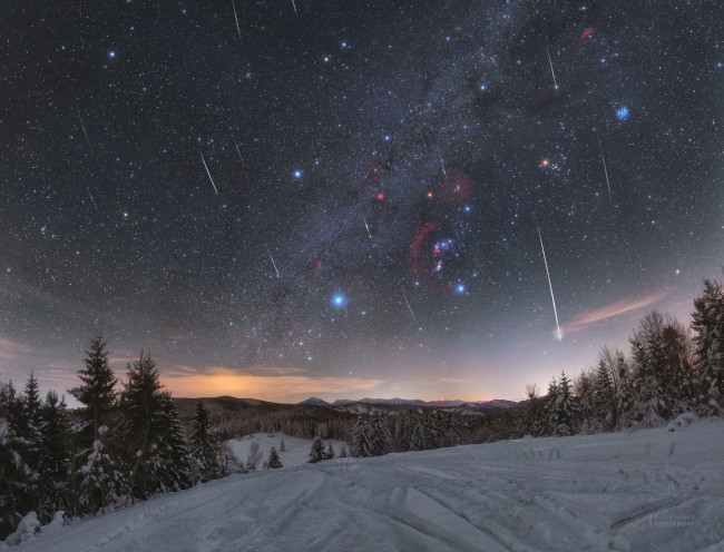 Kvadrantidy přes Orion - bližší popis hned za touto fotografií